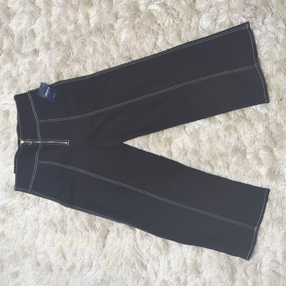 Y2K Vintage Forever 21 Black White Stitch O-Ring Zip Front High Waist Jeans 30